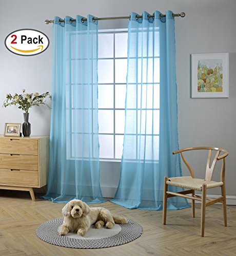 Miuco 2 Panels Grommet Textured Solid Sheer Curtains 63 Inches Long for Bedroom (2 x 54