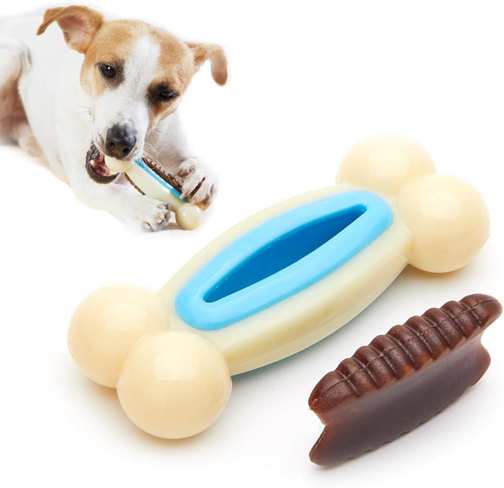 Dog Toys for Aggressive Chewers, SmoonS 2 in 1 Pet Toy with Unique Natural Cowhide Taste [ Durable ][ Healthful ] for Medium & Large Dogs (Bone L 2.0x5.9x2.0)