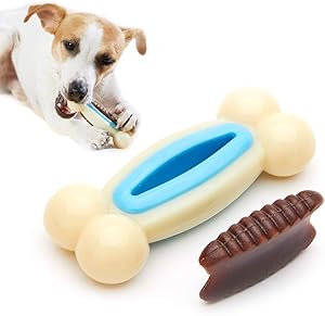 Dog Toys for Aggressive Chewers, SmoonS 2 in 1 Pet Toy with Unique Natural Cowhide Taste [ Durable ][ Healthful ] for Medium & Large Dogs (Bone L 2.0x5.9x2.0)