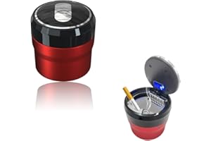 Yourkar Car Ashtray, Portable Smokeless Cylinder Cup Holder Ash Tray, Smokeless Auto Ash Tray with Lid & LED Blue Light for Most Vehicles, Universal Interior Car Accessories (Red, Small)