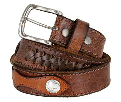 Fullerton Vintage Hand-Laced Genuine Full Grain Leather Belt with Coin Conchos (Brown, 34)