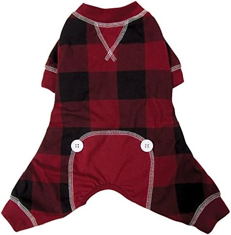 FouFou Dog62661 Buffalo Plaid Pajamas for Dogs, X-Small, Red
