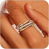 JINEAR Gold Stackable Rings for Women Non Tarnish 14K Gold Plated Interlocked Ring Gold Silver Mixed Metal Statement Rings Dainty Cubic Zirconia Band Thumb Ring Jewelry Gift for Women