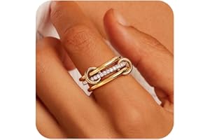 JINEAR Gold Stackable Rings for Women Non Tarnish 14K Gold Plated Interlocked Ring Gold Silver Mixed Metal Statement Rings Dainty Cubic Zirconia Band Thumb Ring Jewelry Gift for Women