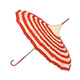 Topwedding 36'' Retro Hook Handle Striped Pagoda Parasol Rain Sun Wedding Umbrella,Beige and Red