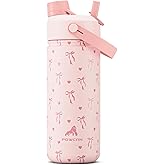18 oz Insulated Water Bottle for Teens Girls: 2-in-1 Straw Spout Lid, Leakproof, BPA-Free, Easy Carry, 24H Cold, Cute Patterns, Insulated Stainless Steel Cup for School, Travel, Gift (Sweetheart Bow)