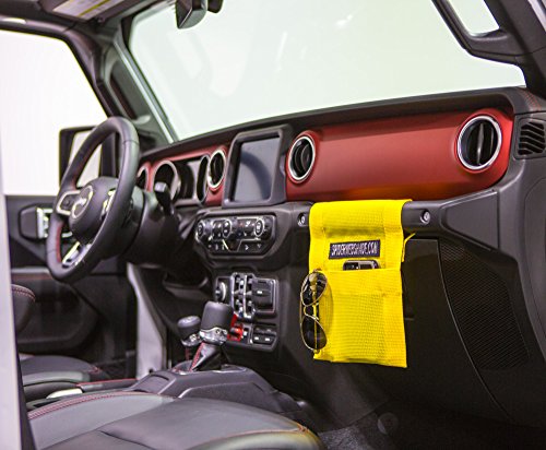 SPIDERWEBSHADE Compatible with Jeep JL Wrangler Mesh GrabBag Passenger Accessory Storage Pouch Organizer USA Made with 5 Year Warranty (Yellow)