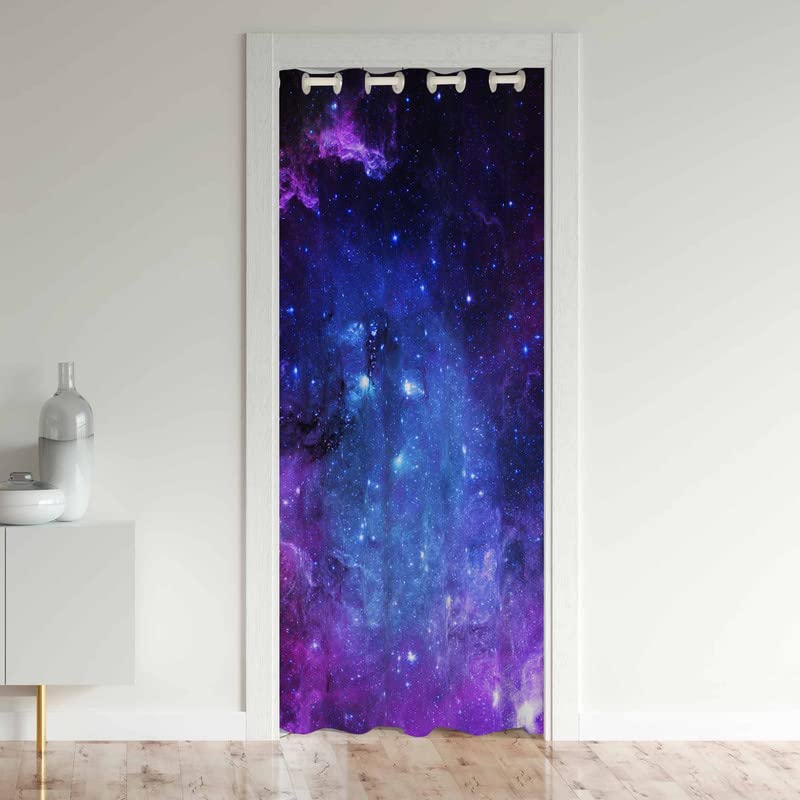 Loussiesd Galaxy Doorway Curtains Privacy Outer Space Nebula Closet Door Curtain for Bedroom Purple Blue Universe 30%-50% Blackout Door Cover Curtains Window Curtain Drape 1 Panel 106x203cm