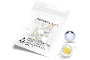 CHANZON 10 pcs High Power Led Chip 5W Cool White (10000K - 15000K / 600mA - 700mA / DC 6V - 7V / 5 Watt) Super Bright Intensity SMD COB Light Emitter Components Diode 5 W Bulb Lamp Beads DIY Lighting