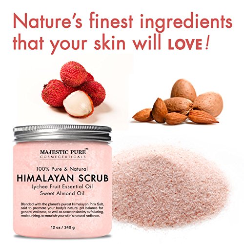 Majestic Pure Himalayan Salt Body Scrub with Lychee Essential Oil, All Natural Scrub to Exfoliate & Moisturize Skin, 12 oz Beauty & Personal Care, Skin Care, Body, Scrubs & Body Treatments, Body Scrubs