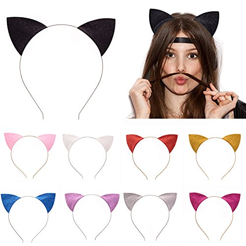 Mullsan 10 pieces Womens Costume Glitter Cat Ears Girls Headband Hairband