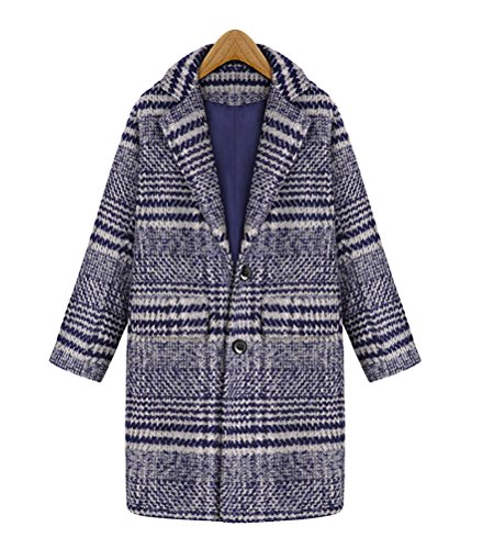 Huafeiwude Women's Lapel Tweed Jacket Wool Coats Winter Outerwear Trench Coat Navy 3XL