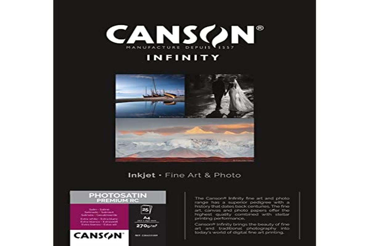 CANSON Infinity Photo Satin Premium RC 270gsm A4 Photo Paper, 25 Extra White Sheets, Ideal for Professional Photographers