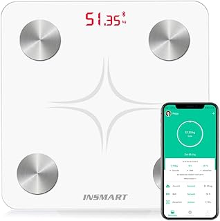 Körperfettwaage, INSMART Personenwaage digital mit APP, Bluetooth Waage für Körperfett, BMI, Gewicht, Muskelmasse, Wasser, Protein, Skelettmuskel, Knochengewicht, BMR, usw. | kg + lb | max.180kg