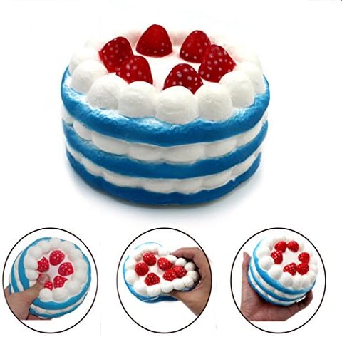 Squishy Cake Jumbo Super Slow Rising Strawberry Cream Scented Relieves Stress Anxiety Toy-4.53",Blue