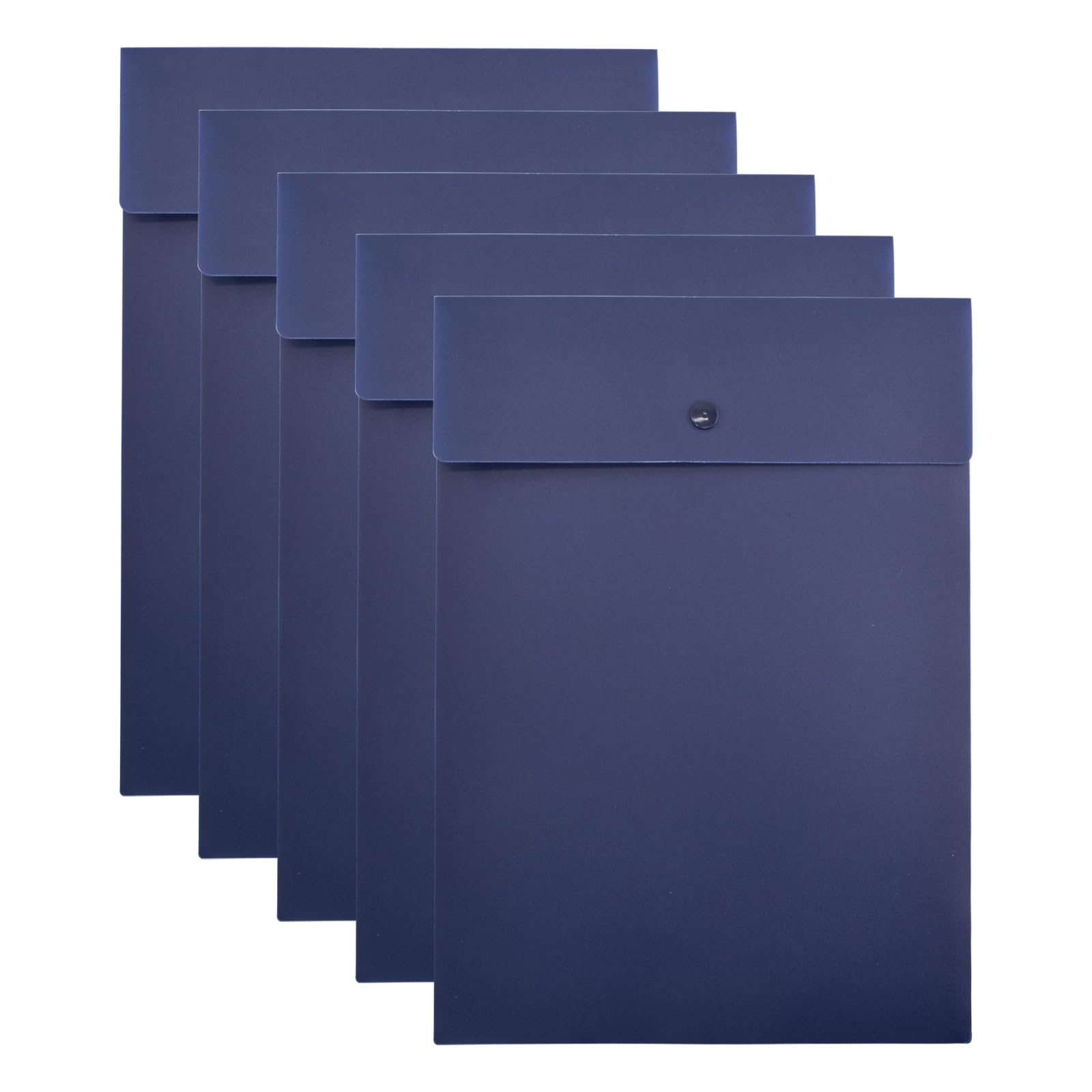VANRA Vertical File Folders Poly Filing Envelope Plastic Project Folder with Snap Button Closure for A4 Letter Size Paper (Pack of 5, Navy Blue)