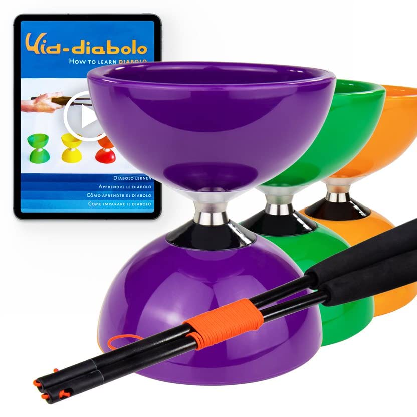Juggle Dream Carousel Diabolo Juggling Set - Triple Ball Bearing Axle - with Super Glass Handsticks and Online Learning Video - Juggling (Purple)