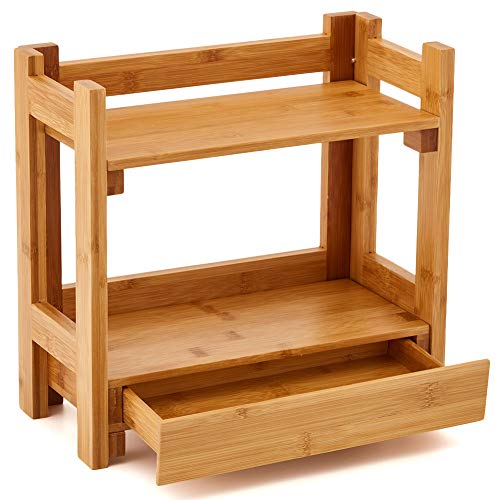 EZOWare Cosmetic Organizer, 2-Tier Multifunction Bamboo Make Up Skin Care Storage Organizer Rack Holder for Kitchen Countertop Bathroom, Bedroom