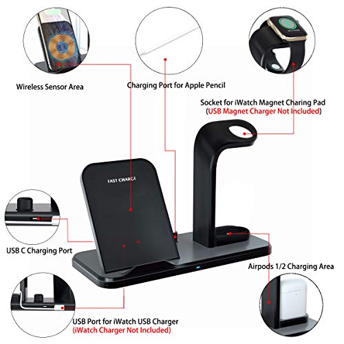 LA GUAPA Wireless Charger, Qi-Certified 10W Wireless Charging Station Stand Dock, Compatible with iP - //coolthings.us