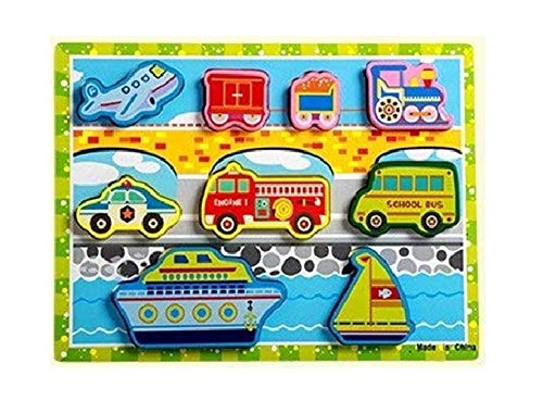 Baby Shelf-Montessori Puzzle Shape Matching with Creative Safari Stories of Zoo, Underwater, Vehicles, Poultry, pet Animals, etc. - Eco Friendly Wooden Puzzle game-30x22cm (Vehicles)
