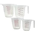 Tsyware Set of 4 Clear Plastic Measuring Cups for kitchen, 1500mL, 1000mL, 800mL, 500mL Capacity, Stackable BPA Free Plastic Set with Spout, 4MLCUP