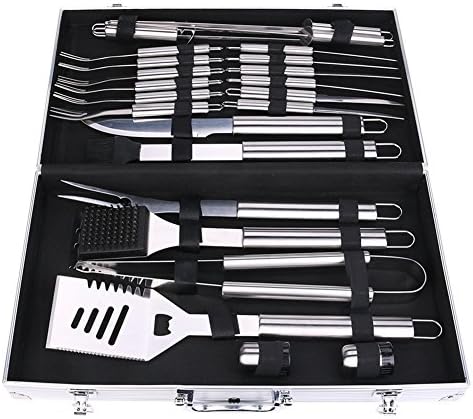 24-Pcs BBQ Tool Set Portable Barbecue Grilling Tools set with Deluxe Stainless Steel in Aluminum Case Gift for Tailgate Camping Home or Outdoors