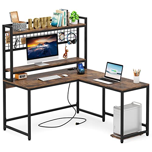 Tribesigns L Shaped Desk with Hutch and Monitor Stand, Reversible