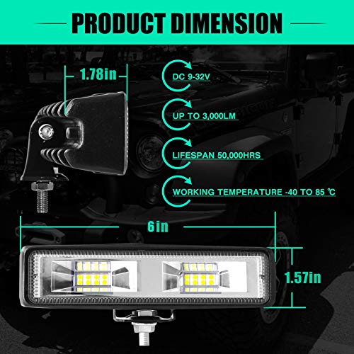 Aaiwa LED Pod Light Bar, 6 Inch LED Driving Lights 2 PCS 48W Flood Off