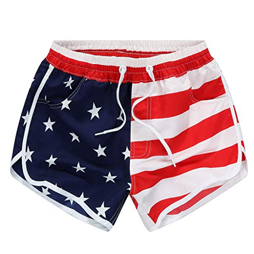 TOTOD Shorts Women Casual Beach Pants American Flag Stripes Stars Print Home Sweatpants Leisure Wild White - Thumbnail 6