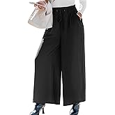 CUPSHE Womens Wide Leg Pants Elastic High Waisted Beach Trousers Cotton Linen Summer Palazzo Solid Black S