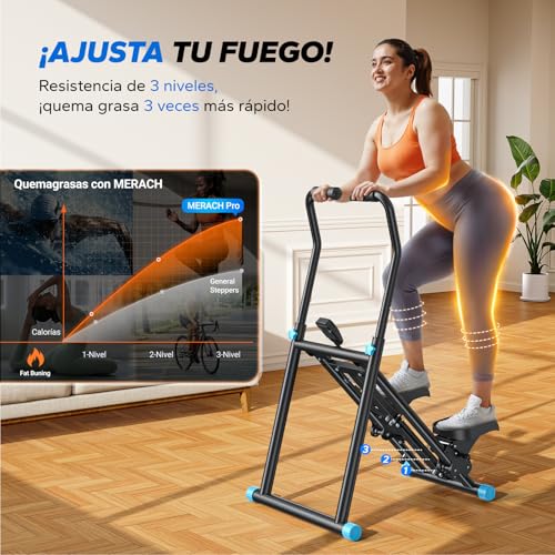 MERACH Escaladora para Ejercicio en Casa | Escaladora con Plataformas Ajustables, Modelo Mejorado de Step Ejercicio para un Entrenamiento Eficiente en Escaleras