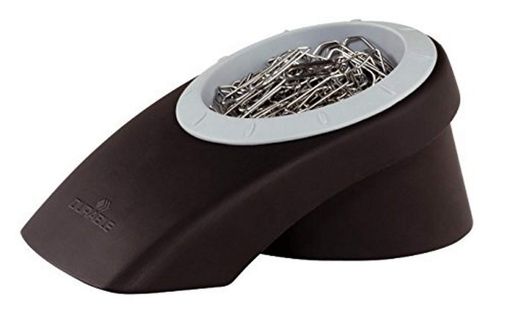 Durable Vegas Paper Clip Holder with 100 Paper Clips - Black/Grey