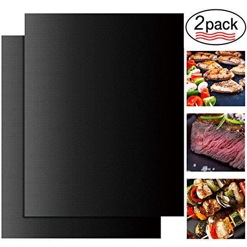 BBQ Grill Mat Set of 2-Heavy Duty, 100% Non-Stick Mats Reusable, and Easy to Clean Barbecue Grilling Accessories-14.5x11.5-Inch,Black