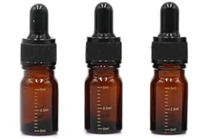ERICOTRY 3 Pcs 5ml 0.17oz Empty Refillable Amber Glass Graduated Dropper Bottle Essential Oil Cosmetics Elite Fluid Container Jar Pot Holder with Glass Pipette Dropper