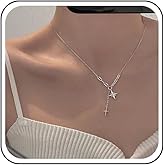 Erimberate Bohemian Crystal Starburst Pendant Necklace Silver Cross Choker Necklace Crucifix Paperclip Chain Necklace Cz Star Y Lariat Necklace Jewelry for Women