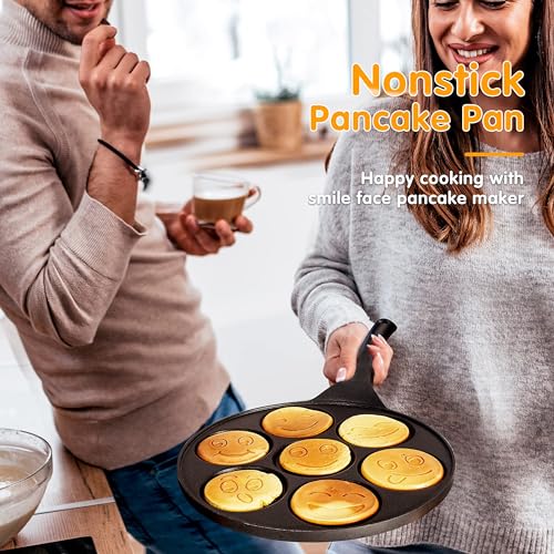 TERRIFI Nonstick Pancake Pan with 7 Smiling Face Cups - Crepe Pancake Maker for Kids