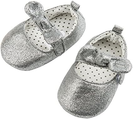 Dicry Baby Girls Soft Sole Non-Slip Sparkly Shoes Grey Velcro Buckle Mary Jane Shoes with Sequins Bowknot for 6-12 Months Infant