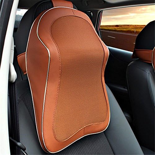 Memory Foam Car Office Seat Neck Supports , Leather Mesh Cloth Auto SUV Truck Headrest Home Chair Cervical Arched Rest Cushion ( Black Brown Beige ) , Brown