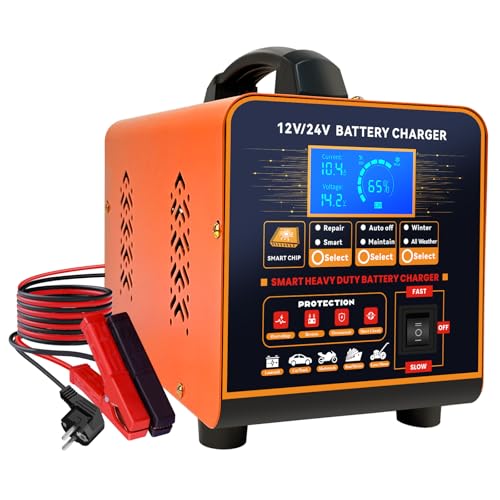 vFound 20A Professional Metal Charger 12 V/24 V Maintainer Automatic Smart Charger with Auto Stop, Repair, Winter Mode for Car Truck Motorcycle (Lead, AGM, GEL)