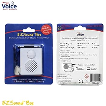 EZSound Box - 10 inch Extension Play Button for Stuffed Animals, Craft Projects, School Presentations, Hobbies, Personalized Items, Model Trains, etc - 200 seconds - Rerecordable thru Audio Port