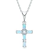 YUNKAI Cross Necklace for Women: Sterling Silver Opal/Blue Cubic Zirconia Pendant Dainty Faith Cross Necklace Jewelry Gifts for Her Mom Wife Birthday Christmas