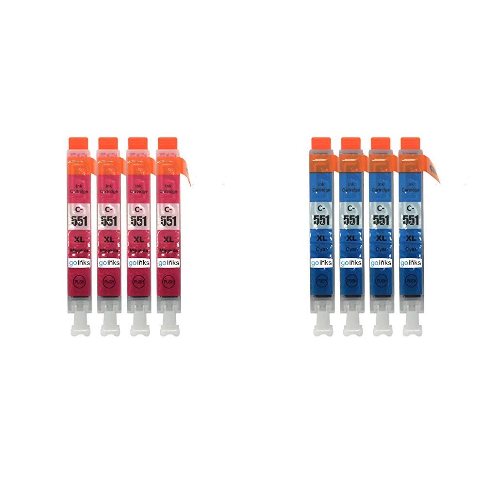 4 Go Inks Cyan Ink Cartridges to repalce Canon CLI-551C Compatible / non-OEM for PIXMA Printers & Go Inks Magenta Ink Cartridges to repalce Canon CLI-551M Compatible / non-OEM for PIXMA Printers