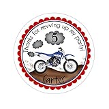 Personalized Customized Birthday Party Favor Thank You Stickers - Dirt Bike - Round Labels - Choose Your Size