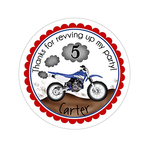 Personalized Customized Birthday Party Favor Thank You Stickers - Dirt Bike - Round Labels - Choose Your Size