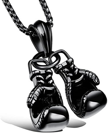 OurJewellery Mens Tricolor Domineering Boxing Gloves Model Alloy Pendant Necklace Punk Style (Black)