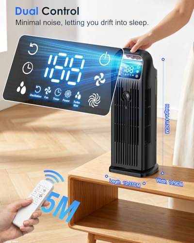 6 in 1 Portable Air Conditioner, Silent Air Conditioning with Air Cooler, 1200 ml, Oscillation 120°, Timer 1-12H, 4 Speeds, Touch Controls and Remote Control (Night Black)