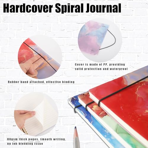 Koogel 5PCS Spiral Notebook A5, Hardcover Spiral Journal 400 Sheets College Ruled Notebook with Marble Pattern Covers for Ladies Women Gift Office School Supplies