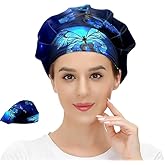 Women's Working Cap Purple Butterfly Adjustable Working Hats with Sweatband and Elastic Toggle Head Cover