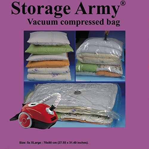 [Pack of 5 XLarge] Storage Bags Sealed Compressed Vacuum Bag Save Storage Space Home Organizer & Travel Storage Saver Bags protection against Water | Odor | Mildew | Dust | Dirt | Insects