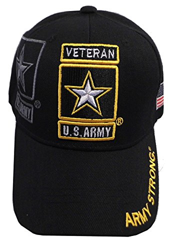 U.S. Army Cap "ARMY VETERAN" with U.S. Army Seal Embroidered Black/Gold Patch in Solid Black